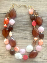 Load image into Gallery viewer, Mahogany Sweetheart Chunky Statement Necklace, Big beaded jewelry, Double Strand Statement bib Necklace, brown bridesmaid wedding red pink