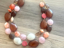 Load image into Gallery viewer, Mahogany Sweetheart Chunky Statement Necklace, Big beaded jewelry, Double Strand Statement bib Necklace, brown bridesmaid wedding red pink