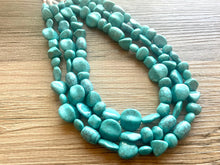 Load image into Gallery viewer, Cook Islands chunky necklace, Wanderlust Collection beaded jewelry, resin beaded Blue green aqua necklace, turquoise blue necklace