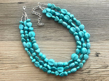 Load image into Gallery viewer, Cook Islands chunky necklace, Wanderlust Collection beaded jewelry, resin beaded Blue green aqua necklace, turquoise blue necklace