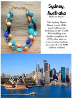 Load image into Gallery viewer, Sydney Skyline chunky necklace, Wanderlust Collection beaded jewelry, resin beaded Ombré necklace, blue copper gold turquoise aqua