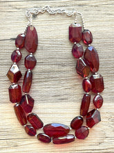 Load image into Gallery viewer, Cranberry double Layer Statement Necklace, chunky maroon jewelry, double strand Marsala jewelry, Deep Dark Red Statement Necklace