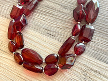 Load image into Gallery viewer, Cranberry double Layer Statement Necklace, chunky maroon jewelry, double strand Marsala jewelry, Deep Dark Red Statement Necklace