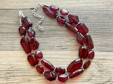 Load image into Gallery viewer, Cranberry double Layer Statement Necklace, chunky maroon jewelry, double strand Marsala jewelry, Deep Dark Red Statement Necklace