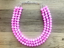 Load image into Gallery viewer, Bubblegum Pink Chunky Statement Necklace, 3 Strand Beaded Jewelry, Pink White cream jewelry, jewel tone mermaid bib light pink