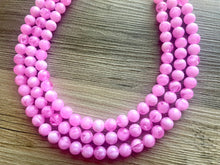 Load image into Gallery viewer, Bubblegum Pink Chunky Statement Necklace, 3 Strand Beaded Jewelry, Pink White cream jewelry, jewel tone mermaid bib light pink