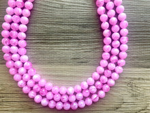 Load image into Gallery viewer, Bubblegum Pink Chunky Statement Necklace, 3 Strand Beaded Jewelry, Pink White cream jewelry, jewel tone mermaid bib light pink