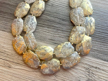 Load image into Gallery viewer, Golden Crackle Necklace, Double strand bright jewelry, big beaded chunky statement, summer necklace, resin white clear gold white painted
