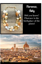Load image into Gallery viewer, Florence Italy chunky necklace, Wanderlust Collection beaded jewelry, resin beaded Neutral necklace, white brown champagne tan