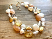 Load image into Gallery viewer, Florence Italy chunky necklace, Wanderlust Collection beaded jewelry, resin beaded Neutral necklace, white brown champagne tan