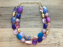 Load image into Gallery viewer, Bora Bora chunky necklace, Wanderlust Collection beaded jewelry, resin beaded Navy necklace, purple pink periwinkle blue lavender