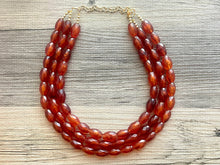 Load image into Gallery viewer, Saffron Sparkle Necklace, Triple Layer Statement Jewelry, autumn Statement Necklace, deep orange Wedding Bridesmaid Jewelry