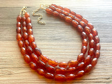 Load image into Gallery viewer, Saffron Sparkle Necklace, Triple Layer Statement Jewelry, autumn Statement Necklace, deep orange Wedding Bridesmaid Jewelry
