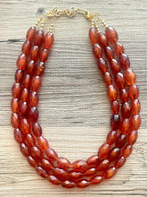 Load image into Gallery viewer, Saffron Sparkle Necklace, Triple Layer Statement Jewelry, autumn Statement Necklace, deep orange Wedding Bridesmaid Jewelry