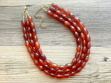 Load image into Gallery viewer, Saffron Sparkle Necklace, Triple Layer Statement Jewelry, autumn Statement Necklace, deep orange Wedding Bridesmaid Jewelry