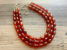 Load image into Gallery viewer, Saffron Sparkle Necklace, Triple Layer Statement Jewelry, autumn Statement Necklace, deep orange Wedding Bridesmaid Jewelry