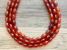 Load image into Gallery viewer, Saffron Sparkle Necklace, Triple Layer Statement Jewelry, autumn Statement Necklace, deep orange Wedding Bridesmaid Jewelry