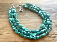 Load image into Gallery viewer, Cook Islands chunky necklace, Wanderlust Collection beaded jewelry, resin beaded Blue green aqua necklace, turquoise blue necklace