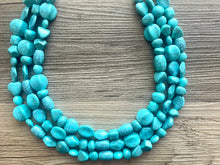 Load image into Gallery viewer, Cook Islands chunky necklace, Wanderlust Collection beaded jewelry, resin beaded Blue green aqua necklace, turquoise blue necklace