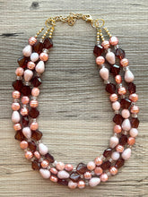 Load image into Gallery viewer, Sugared Cookie chunky necklace beaded jewelry, resin beaded Neutral necklace, pink brown necklace, gold necklace, brown blush pink