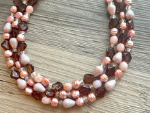 Load image into Gallery viewer, Sugared Cookie chunky necklace beaded jewelry, resin beaded Neutral necklace, pink brown necklace, gold necklace, brown blush pink