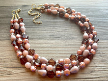 Load image into Gallery viewer, Sugared Cookie chunky necklace beaded jewelry, resin beaded Neutral necklace, pink brown necklace, gold necklace, brown blush pink