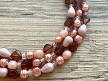 Load image into Gallery viewer, Sugared Cookie chunky necklace beaded jewelry, resin beaded Neutral necklace, pink brown necklace, gold necklace, brown blush pink