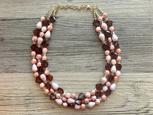 Load image into Gallery viewer, Sugared Cookie chunky necklace beaded jewelry, resin beaded Neutral necklace, pink brown necklace, gold necklace, brown blush pink