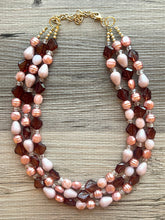 Load image into Gallery viewer, Sugared Cookie chunky necklace beaded jewelry, resin beaded Neutral necklace, pink brown necklace, gold necklace, brown blush pink