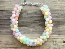 Load image into Gallery viewer, Misty Morning Pastel Rainbow Beaded Necklace, Colorful Jewelry, Chunky statement necklace, rainbow jewelry, confetti mint pink shimmer