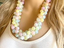 Load image into Gallery viewer, Misty Morning Pastel Rainbow Beaded Necklace, Colorful Jewelry, Chunky statement necklace, rainbow jewelry, confetti mint pink shimmer