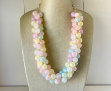 Load image into Gallery viewer, Misty Morning Pastel Rainbow Beaded Necklace, Colorful Jewelry, Chunky statement necklace, rainbow jewelry, confetti mint pink shimmer