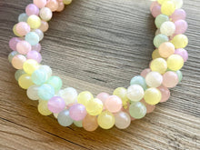 Load image into Gallery viewer, Misty Morning Pastel Rainbow Beaded Necklace, Colorful Jewelry, Chunky statement necklace, rainbow jewelry, confetti mint pink shimmer