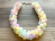 Load image into Gallery viewer, Misty Morning Pastel Rainbow Beaded Necklace, Colorful Jewelry, Chunky statement necklace, rainbow jewelry, confetti mint pink shimmer