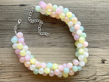 Load image into Gallery viewer, Misty Morning Pastel Rainbow Beaded Necklace, Colorful Jewelry, Chunky statement necklace, rainbow jewelry, confetti mint pink shimmer