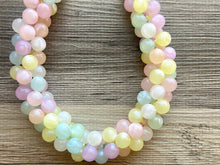 Load image into Gallery viewer, Misty Morning Pastel Rainbow Beaded Necklace, Colorful Jewelry, Chunky statement necklace, rainbow jewelry, confetti mint pink shimmer