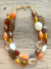 Load image into Gallery viewer, Autumn Art Statement Necklace, Gold & Orange Necklace, 2 Strand Statement Necklace, fall colors chunky necklace burnt clementine