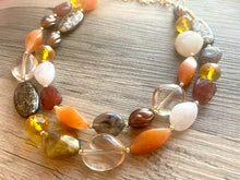 Load image into Gallery viewer, Autumn Art Statement Necklace, Gold & Orange Necklace, 2 Strand Statement Necklace, fall colors chunky necklace burnt clementine