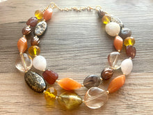 Load image into Gallery viewer, Autumn Art Statement Necklace, Gold & Orange Necklace, 2 Strand Statement Necklace, fall colors chunky necklace burnt clementine