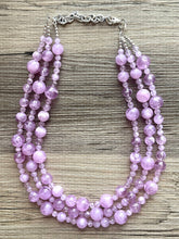 Load image into Gallery viewer, Lavender Haze beaded Necklace, triple strand jewelry, big beaded chunky statement necklace, purple lavender Lilac bubble acrylic necklace