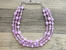 Load image into Gallery viewer, Lavender Haze beaded Necklace, triple strand jewelry, big beaded chunky statement necklace, purple lavender Lilac bubble acrylic necklace