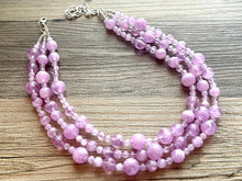 Load image into Gallery viewer, Lavender Haze beaded Necklace, triple strand jewelry, big beaded chunky statement necklace, purple lavender Lilac bubble acrylic necklace