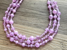 Load image into Gallery viewer, Lavender Haze beaded Necklace, triple strand jewelry, big beaded chunky statement necklace, purple lavender Lilac bubble acrylic necklace