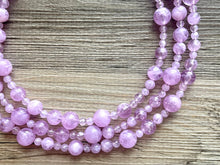 Load image into Gallery viewer, Lavender Haze beaded Necklace, triple strand jewelry, big beaded chunky statement necklace, purple lavender Lilac bubble acrylic necklace