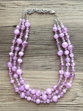 Load image into Gallery viewer, Lavender Haze beaded Necklace, triple strand jewelry, big beaded chunky statement necklace, purple lavender Lilac bubble acrylic necklace
