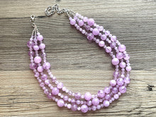 Load image into Gallery viewer, Lavender Haze beaded Necklace, triple strand jewelry, big beaded chunky statement necklace, purple lavender Lilac bubble acrylic necklace