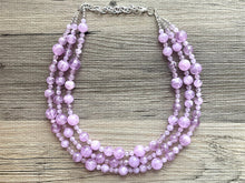 Load image into Gallery viewer, Lavender Haze beaded Necklace, triple strand jewelry, big beaded chunky statement necklace, purple lavender Lilac bubble acrylic necklace