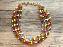 Load image into Gallery viewer, Brilliant Rainbow Beaded Necklace, Colorful Jelly Jewelry Chunky statement necklace, beaded necklace jewelry pride confetti brown