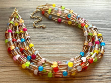 Load image into Gallery viewer, Brilliant Rainbow Beaded Necklace, Colorful Jelly Jewelry Chunky statement necklace, beaded necklace jewelry pride confetti brown