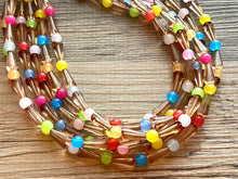 Load image into Gallery viewer, Brilliant Rainbow Beaded Necklace, Colorful Jelly Jewelry Chunky statement necklace, beaded necklace jewelry pride confetti brown
